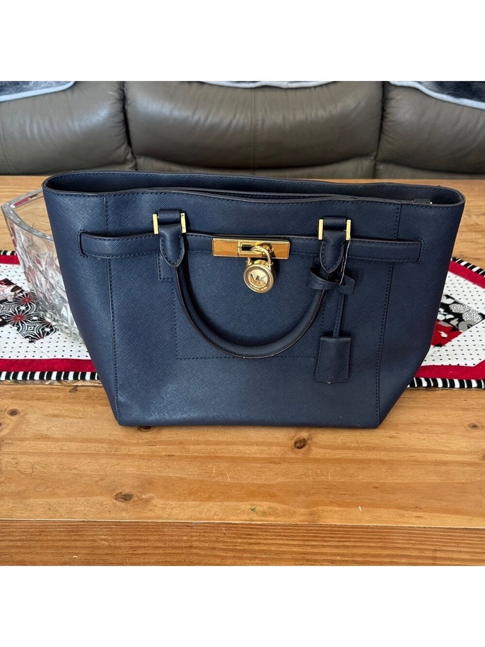 MICHAEL Michael Kors Hamilton Traveler Navy Leather Tote Bag. NWT